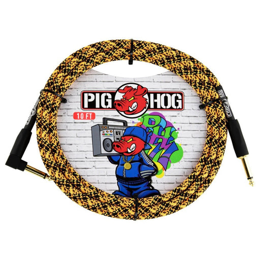 Pig Hog PCH10GORR 10ft Straight/Right Angle Braided Instrument Cable in Orange Graffiti (PCH10GORR) - Gsus4