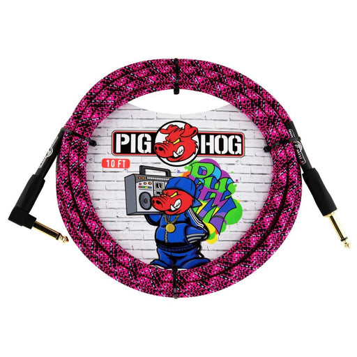 Pig Hog PCH10GPKR 10ft Straight/Right Angle Braided Instrument Cable in Pink Graffiti (PCH10GPKR) - Gsus4