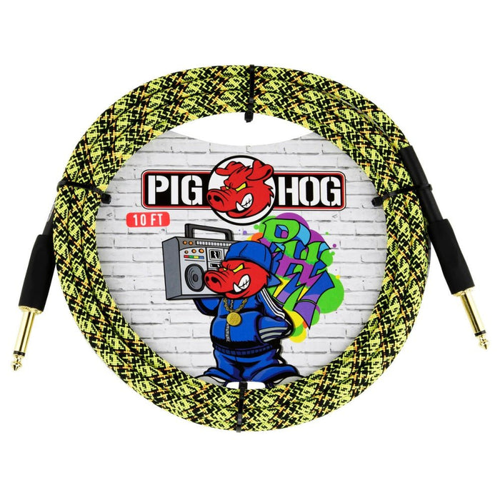 Pig Hog PCH10GYW 10ft Straight/Straight Braided Instrument Cable in Yellow Graffiti (PCH10GYW) - Gsus4