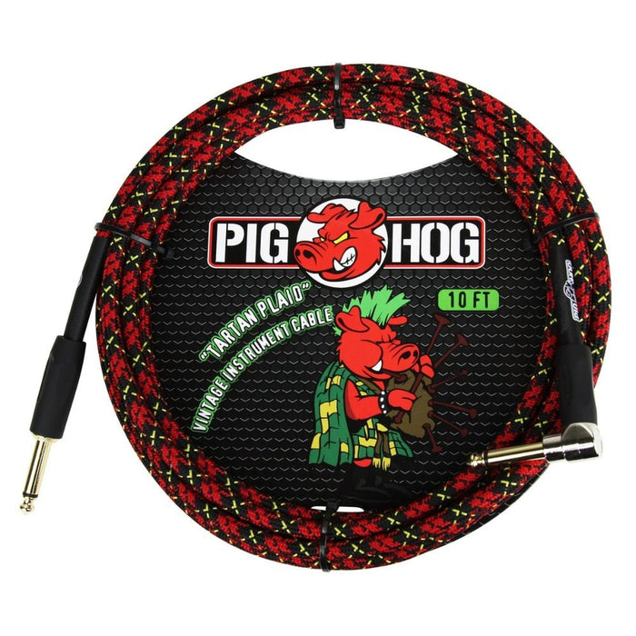Pig Hog PCH10PLR 10ft Straight/Right Angle Braided Instrument Cable in Tartan Plaid (PCH10PLR) - Gsus4