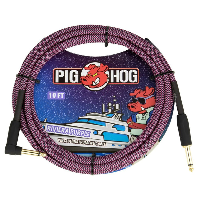 Pig Hog PCH10RPPR 10ft Straight/Right Angle Braided Instrument Cable in Riviera Purple (PCH10RPPR) - Gsus4