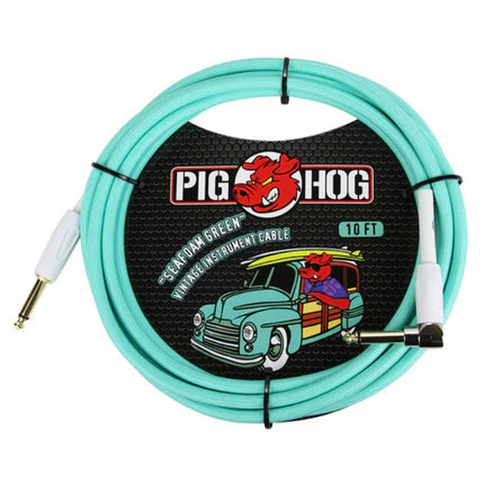 Pig Hog PCH10SGR 10ft Straight/Right Angle Braided Instrument Cable in Seafoam Green (PCH10SGR) - Gsus4
