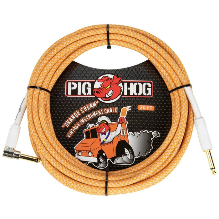Pig Hog PCH202OCR 20ft Straight/Right Angle Braided Instrument Cable in Orange Creme (PCH202OCR) - Gsus4