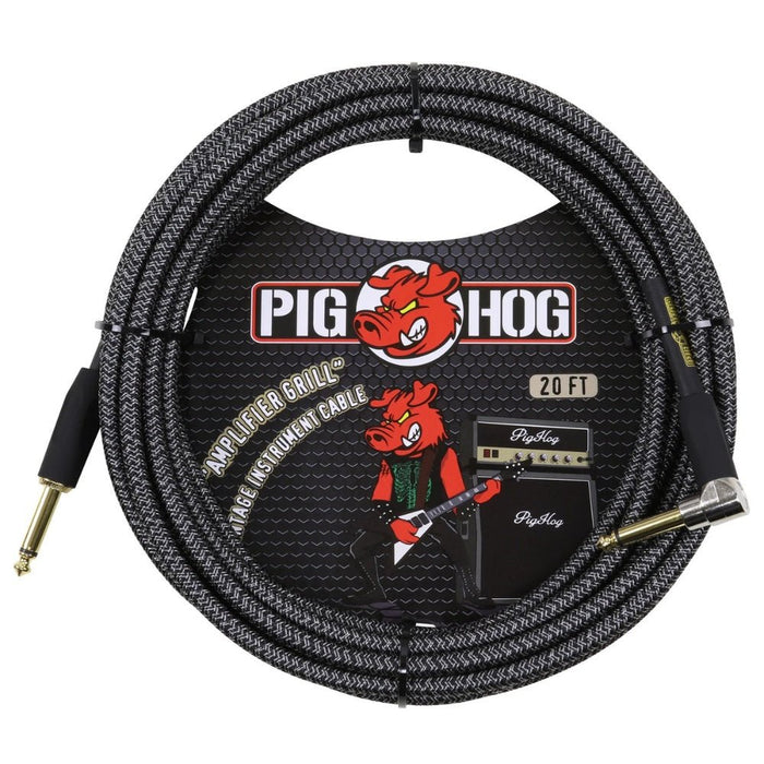 Pig Hog PCH20AGR 20ft Straight/Right Angle Braided Instrument Cable in Amplifier Grill Grey (PCH20AGR) - Gsus4