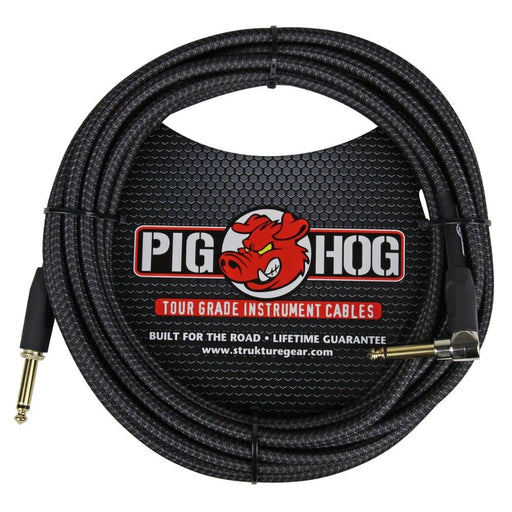 Pig Hog PCH20BKR 20ft Straight/Right Angle Braided Instrument Cable in Black (PCH20BKR) - Gsus4