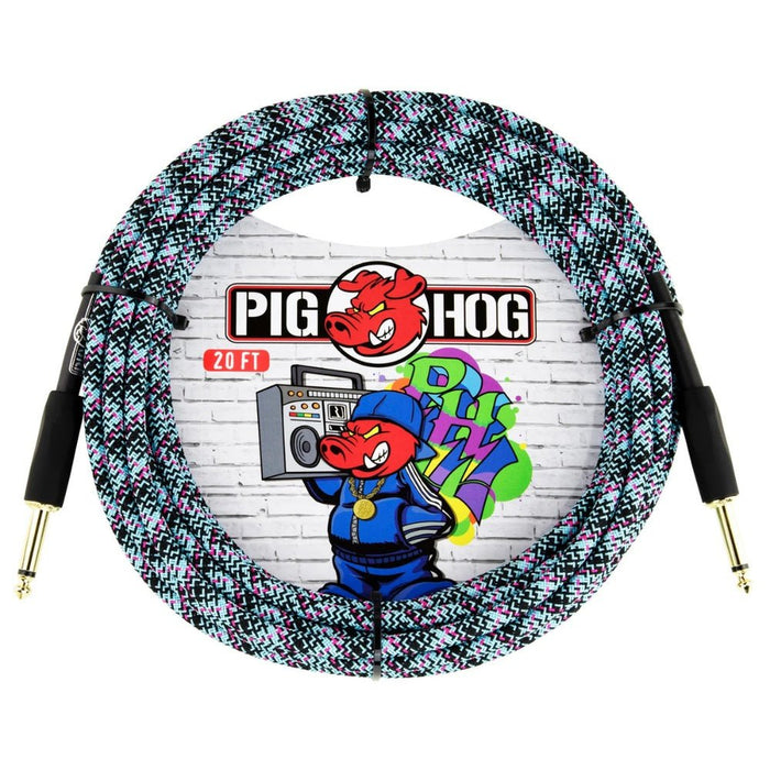 Pig Hog PCH20GBL 20ft Straight/Straight Braided Instrument Cable in Blue Graffiti (PCH20GBL) - Gsus4