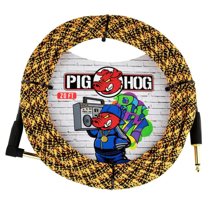Pig Hog PCH20GORR 20ft Straight/Right Angle Braided Instrument Cable in Orange Graffiti (PCH20GORR) - Gsus4