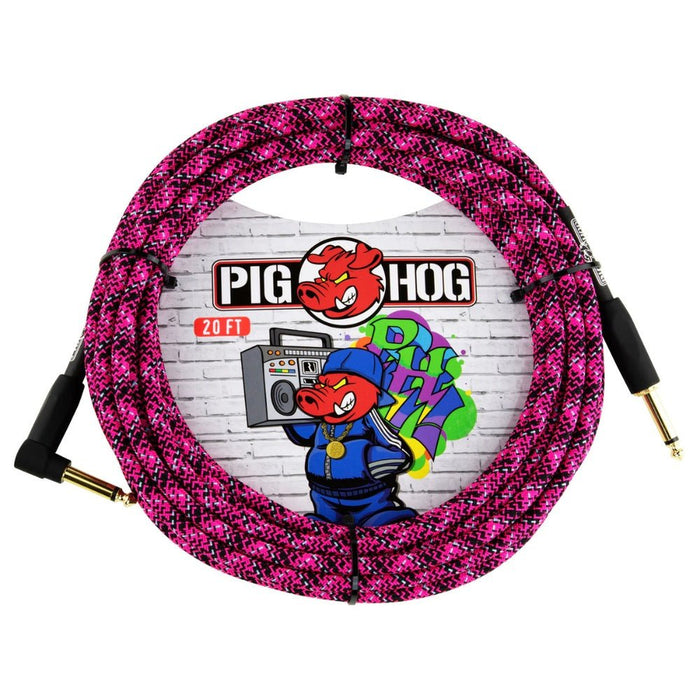 Pig Hog PCH20GPKR 20ft Straight/Right Angle Braided Instrument Cable in Pink Graffiti (PCH20GPKR) - Gsus4