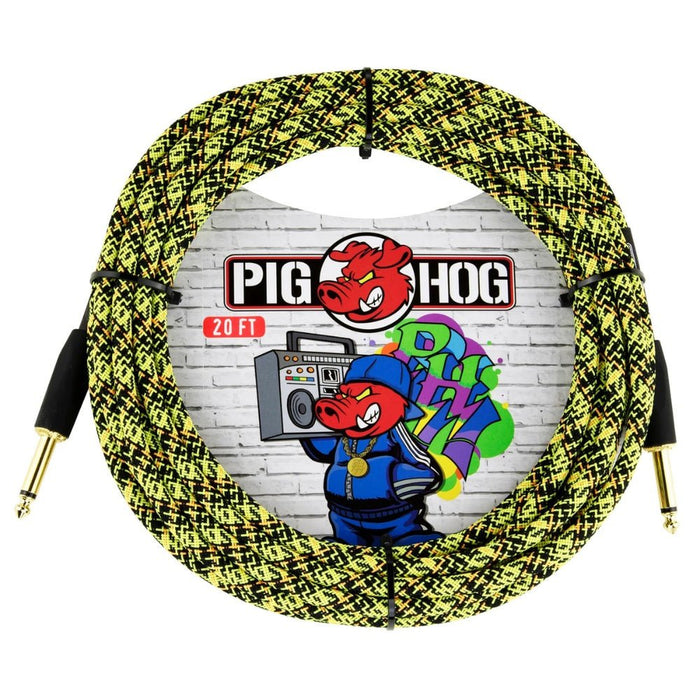 Pig Hog PCH20GYW 20ft Straight/Straight Braided Instrument Cable in Yellow Graffiti (PCH20GYW) - Gsus4
