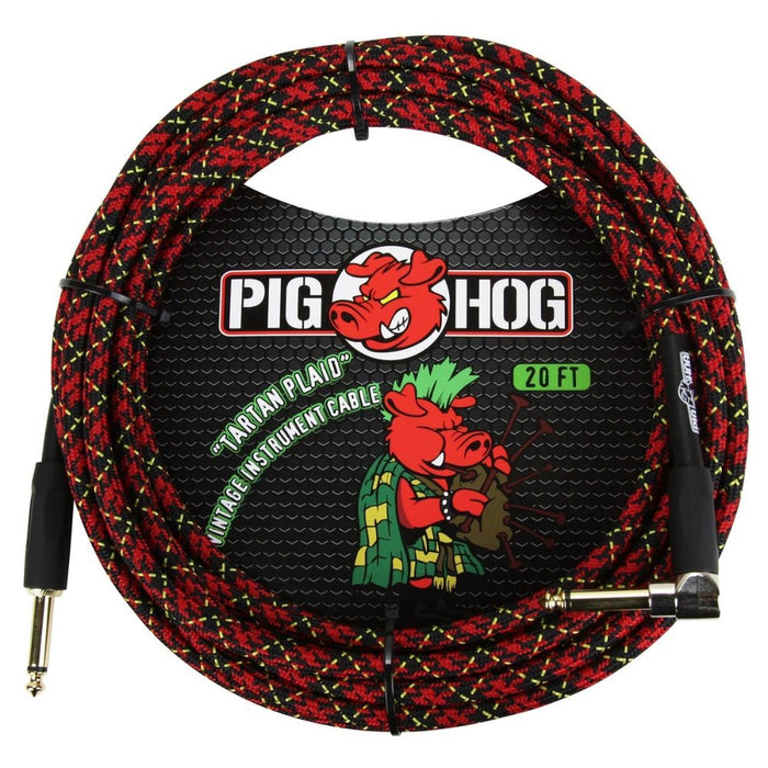 Pig Hog PCH20PLR 20ft Straight/Right Angle Braided Instrument Cable in Tartan Plaid (PCH20PLR) - Gsus4