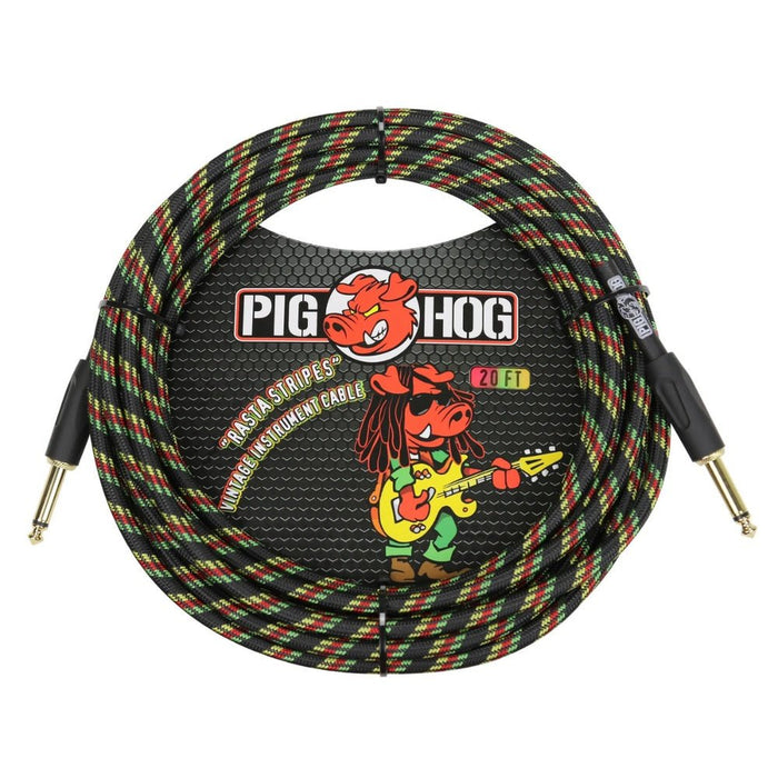 Pig Hog PCH20RA 20ft Straight/Straight Braided Instrument Cable in Rasta Stripes (PCH20RA) - Gsus4
