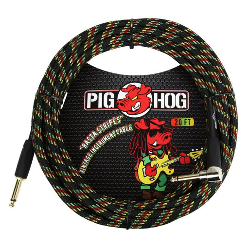Pig Hog PCH20RAR 20ft Straight/Right Angle Braided Instrument Cable in Rasta Stripes (PCH20RAR) - Gsus4