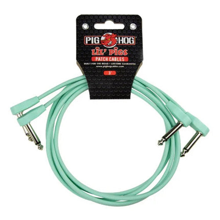 Pig Hog PHLSK3SG Lil' Pigs Low Profile 3' Seafoam Green Patch Cables (2 Pack) (PHLSK3SG) - Gsus4