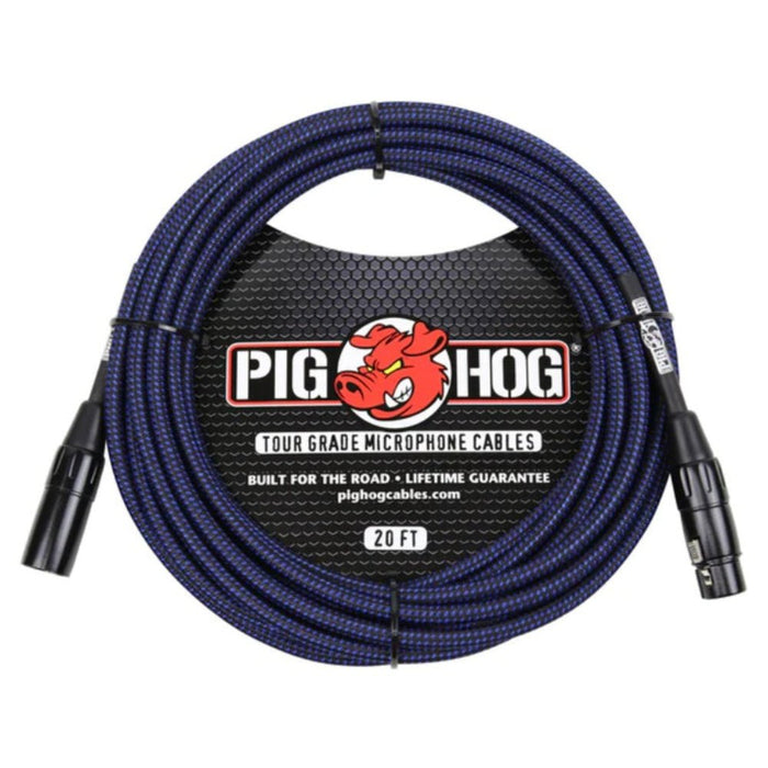 Pig Hog PHM20BBL Black & Blue Woven Mic Cable, 20ft XLR (PHM20BBL) - Gsus4