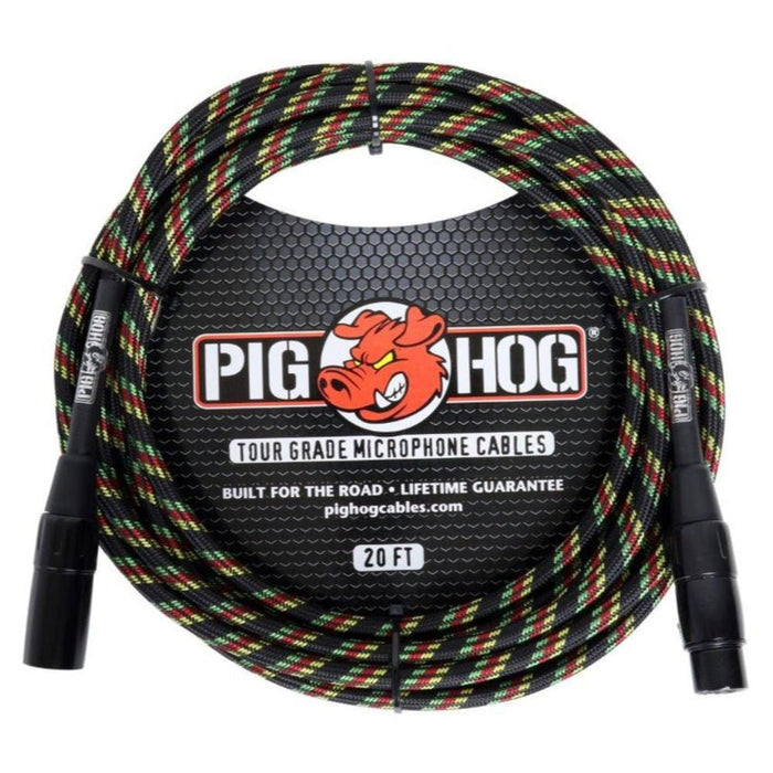 Pig Hog PHM20RAS Rasta Stripes Woven Mic Cable, 20ft XLR (PHM20RAS) - Gsus4