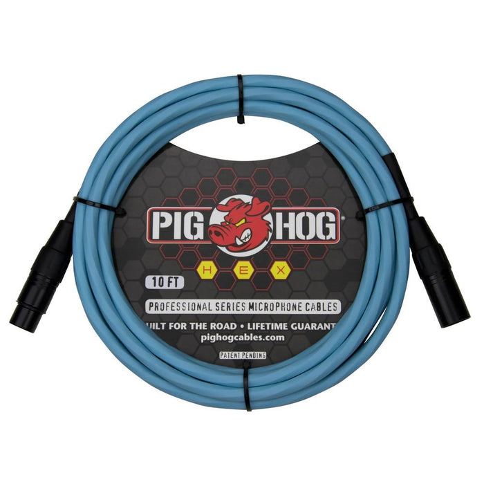 Pig Hog PHMH10DB Hex Series Mic Cable 10ft in Daphne Blue (PHMH10DB) - Gsus4