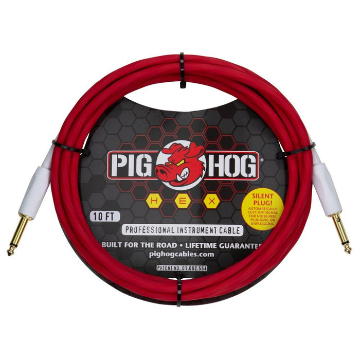 Pig Hog PHSH10CA Hex SILENT PLUG Instrument Cable 10 ft Candy Apple Red (PHSH10CA) - Gsus4