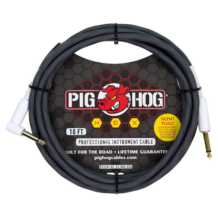 PIG HOG PHSH10GRR Hex SILENT PLUG Instrument Cable 10 ft Grey, Right Angle (PHSH10GRR) - Gsus4