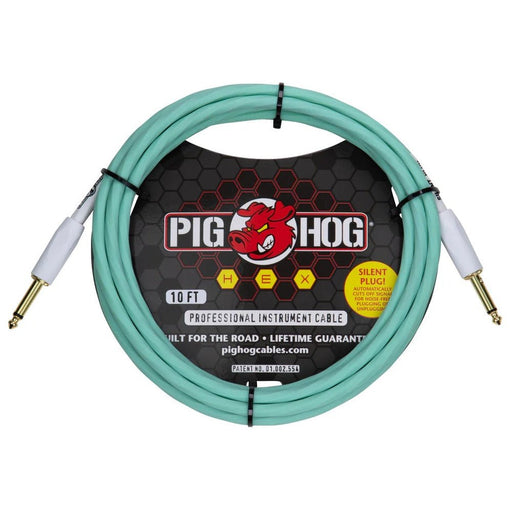 Pig Hog PHSH10SG Hex SILENT PLUG Instrument Cable 10 ft Seafoam Green (PHSH10SG) - Gsus4