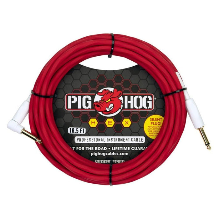 Pig Hog PHSH186CAR Hex SILENT PLUG Instrument Cable 18.6 ft Candy Apple Red right angle (PHSH186CAR) - Gsus4