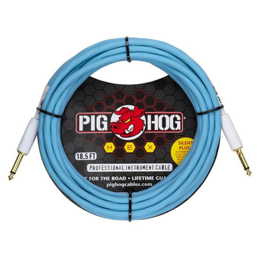 Pig Hog PHSH186DB Hex SILENT PLUG Instrument Cable 18.6 ft Daphne Blue (PHSH186DB) - Gsus4