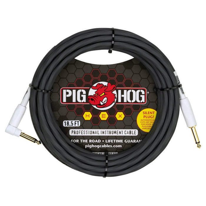 Pig Hog PHSH186GRR Hex SILENT PLUG Instrument Cable 18.6 ft Grey, Right Angle (PHSH186GRR) - Gsus4