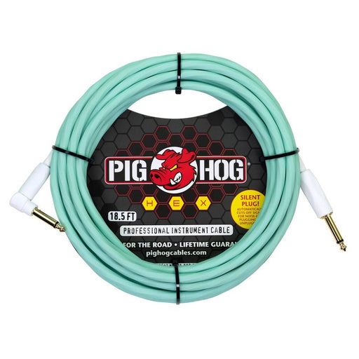Pig Hog PHSH186SGR Hex SILENT PLUG Instrument Cable 18.6 ft Seafoam Green, Right Angle (PHSH186SGR) - Gsus4