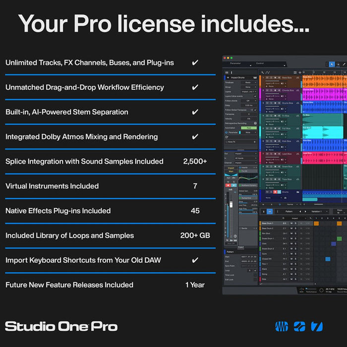 PreSonus | Studio One 7 Professional | Perpetual License & 12 Month Pro+ Subscription (PRE - S1 - P7+12M) - Gsus4