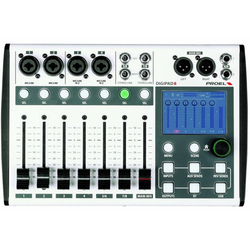 Proel DIGIPAD-8 Compact 8-Ch Digital Mixer w/ Motorized Faders, Touch Screen & Bluetooth (DIGIPAD-8) - Gsus4