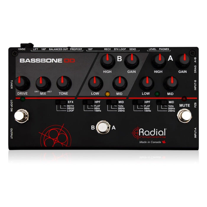 Radial | Bassbone OD | Bass Preamp, 2 - Ch w/ Overdrive, FX loop, DI & Headphone Amp (RA - BASSBONE - OD) - Gsus4