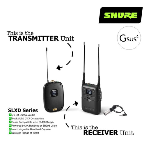 SHURE | SLX - D | SLXD15 | SLXD1 Body Pack Transmitter & SLXD5 Bodypack Receiver UHF Wireless Set (SHR - SLXD15L57) - Gsus4