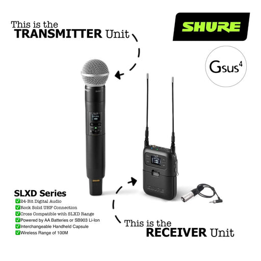 SHURE | SLX - D | SLXD25 | SLXD2 SM58 Handheld Transmitters & SLXD5 Receiver Wireless Set (SHR - SLXD25S58L57) - Gsus4