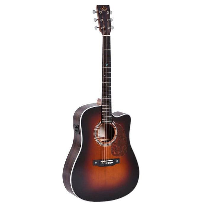 Sigma - DTC-1E-SB Acoustic Guitar w/ Solid Spruce Top Cutaway & Pickup - Sunburst