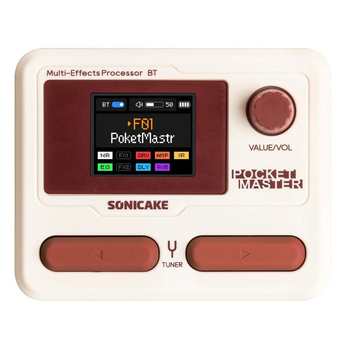 Sonicake Pocket Master Portable Mini Guitar Amp Modeller & Multi FX w/ Bluetooth & NAM - White / Brown (QME-10WH) - Gsus4