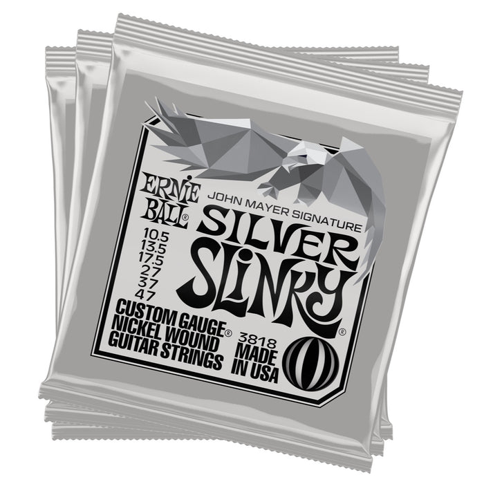 Ernie Ball | John Mayer Silver Slinky 3-Pack TIN | Nickel Wound Electric Guitar Strings | 10.5-47 | P03818