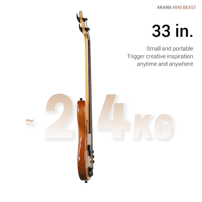 AKAMA | Mini Beast Travel Bass | w/ Built-in USB-C & Bluetooth Audio | 4 String | Mahogany & Indian Rosewood | MB-DMB-QM