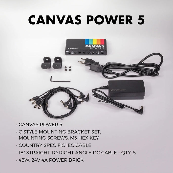 Walrus | CANVAS POWER 5 | Low Profile Pedal Power Supply | w/ 48W Power Brick AU Adapter