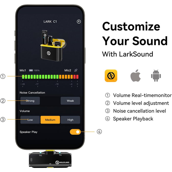Hollyland | LARK C1 DUO | For iOS | 2Ch Wireless Microphone Kit | 2TX + 1RX | AU Stock
