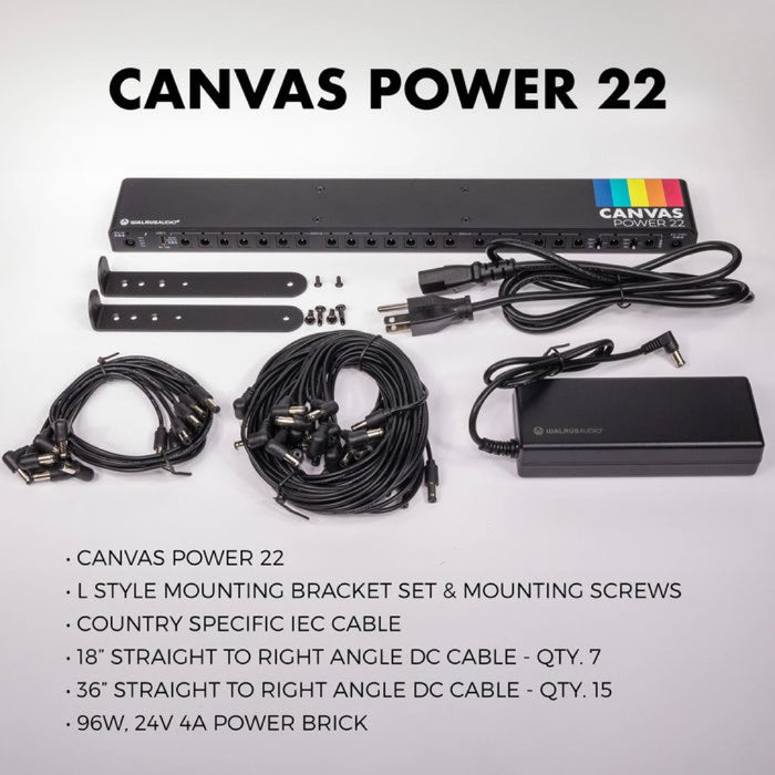 Walrus | CANVAS POWER 22 | Low Profile Pedal Power Supply | w/ 96W Power Brick AU Adapter