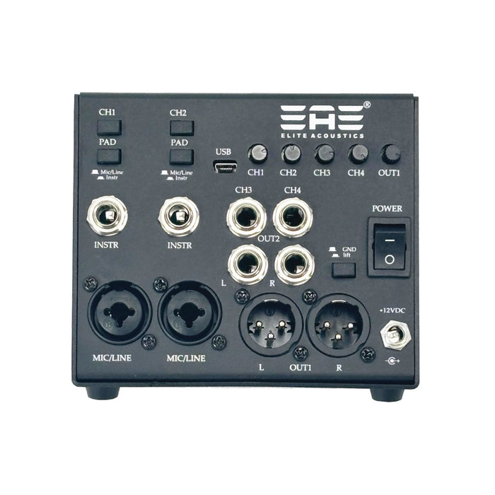 Elite Acoustics | EAE | StompMix 4-2 PRO | Battery Powered 4Ch Digital Mixer Pedal | w/ DSP Gate, Compressor, EQ, Reverb & Delay