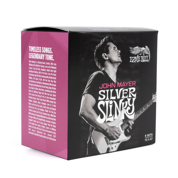 Ernie Ball | John Mayer Silver Slinky 6-Pack | Nickel Wound Electric Guitar Strings | 10.5-47 | P03817