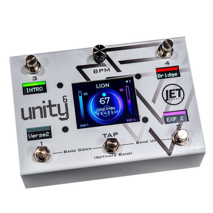 JET Pedals | UNITY 6 | Re-Arrangeable 6Ch Loop Switcher & MIDI Controller | w/ Built-in Touch Screen, WiFi & Bluetooth | White