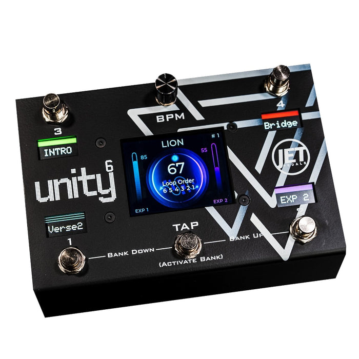 JET Pedals | UNITY 6 | Re-Arrangeable 6Ch Loop Switcher & MIDI Controller | w/ Built-in Touch Screen, WiFi & Bluetooth | Black