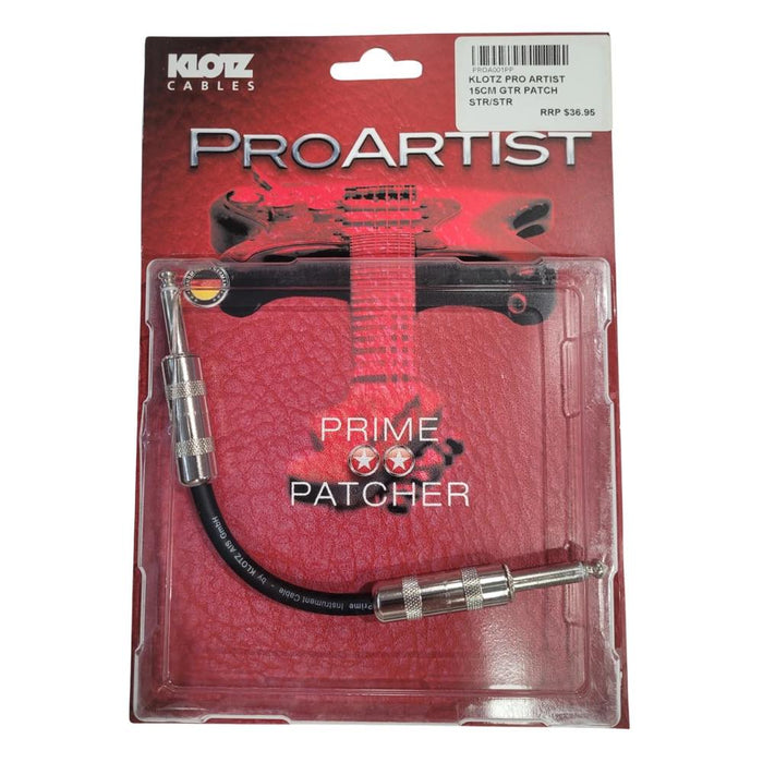 Klotz PROA001PP* Pro Artist Patch Cable 1/4" TS Straight To Straight - 15cm