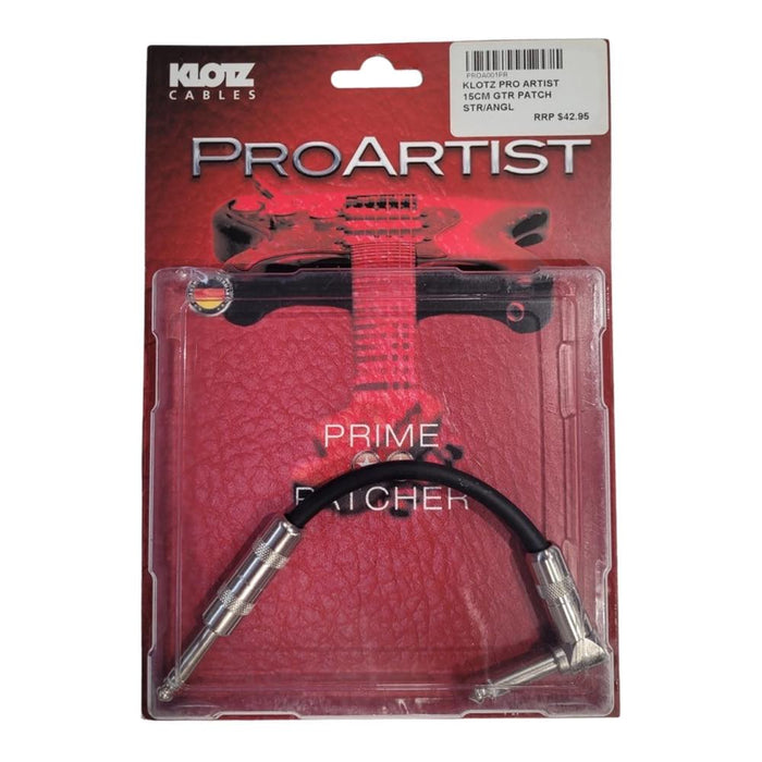Klotz PROA001PR* Pro Artist Patch Cable 1/4" TS Straight To Angle - 15cm