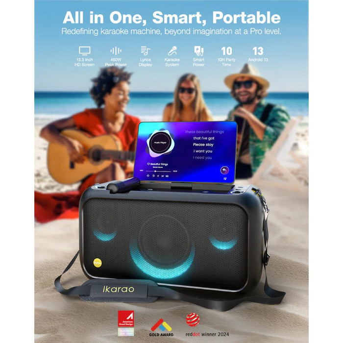 Ikarao Break X1 Smart Karaoke Machine w/ 13" Touchscreen Display & 2x Wireless Microphones
