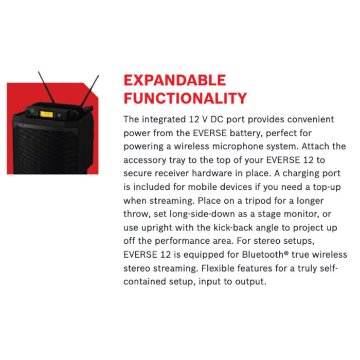 Electro-Voice | EV EVERSE 12 | Battery-Powered PA Speaker | Weatherized | Bluetooth | Black