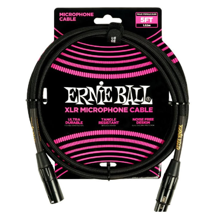 Ernie Ball P06390 XLR Microphone Cable Braided Black 5FT / 1.52M