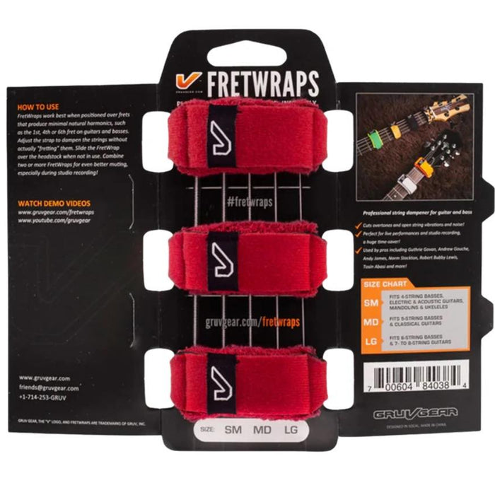 Gruv Gear FW-3PK-RED-SM FretWraps String Dampener - Red - Small - 3 Pack