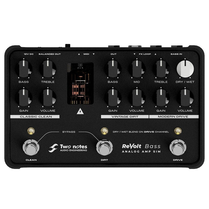 Two Notes | REVOLT Bass | 3 Channel Bass Amp Simulator w/ 12AX7 Tube & All Analog Signal Path (133006) - Gsus4